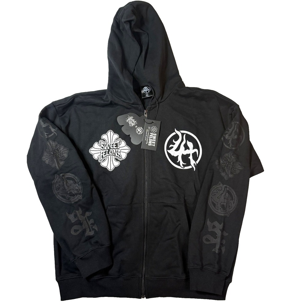Sweet Felons Hoodie Mens LG Black Full Zip Lost Hills Collab Streetwear $160 NWT